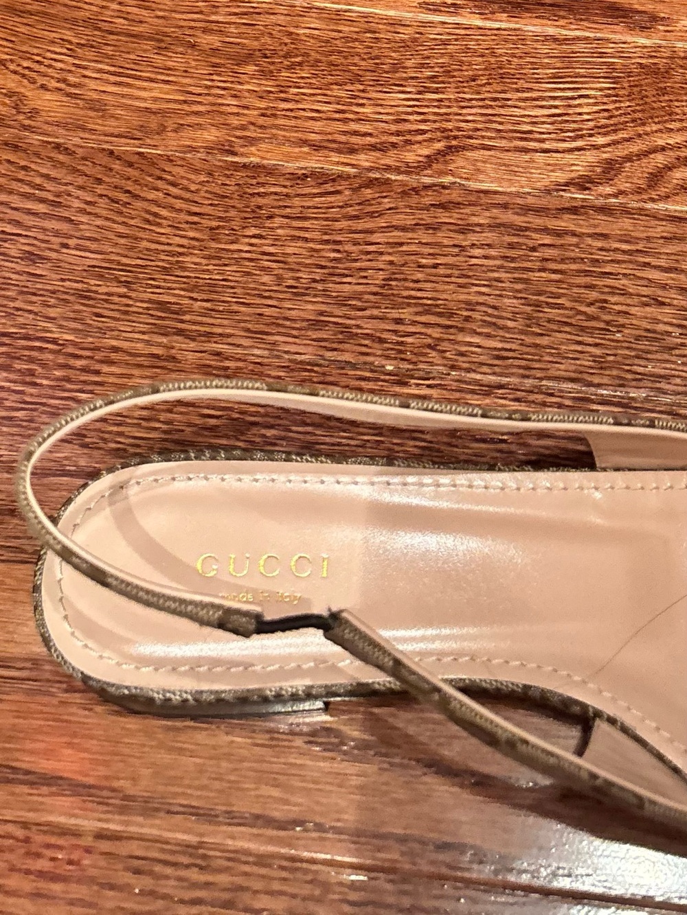 Gucci Beige Monogram Pointed-Toe Slingback Flats with Gold Horsebit - Picture 5 of 9